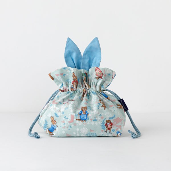 うさ耳ランチ巾着 クラシックガーデン/ブルー