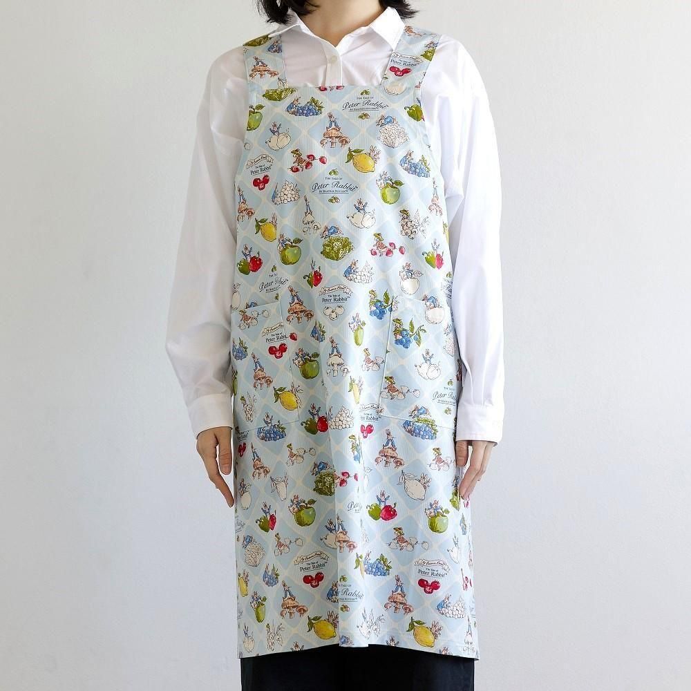 バッククロスエプロン (フルーツ&ベジ/タイル) ブルー