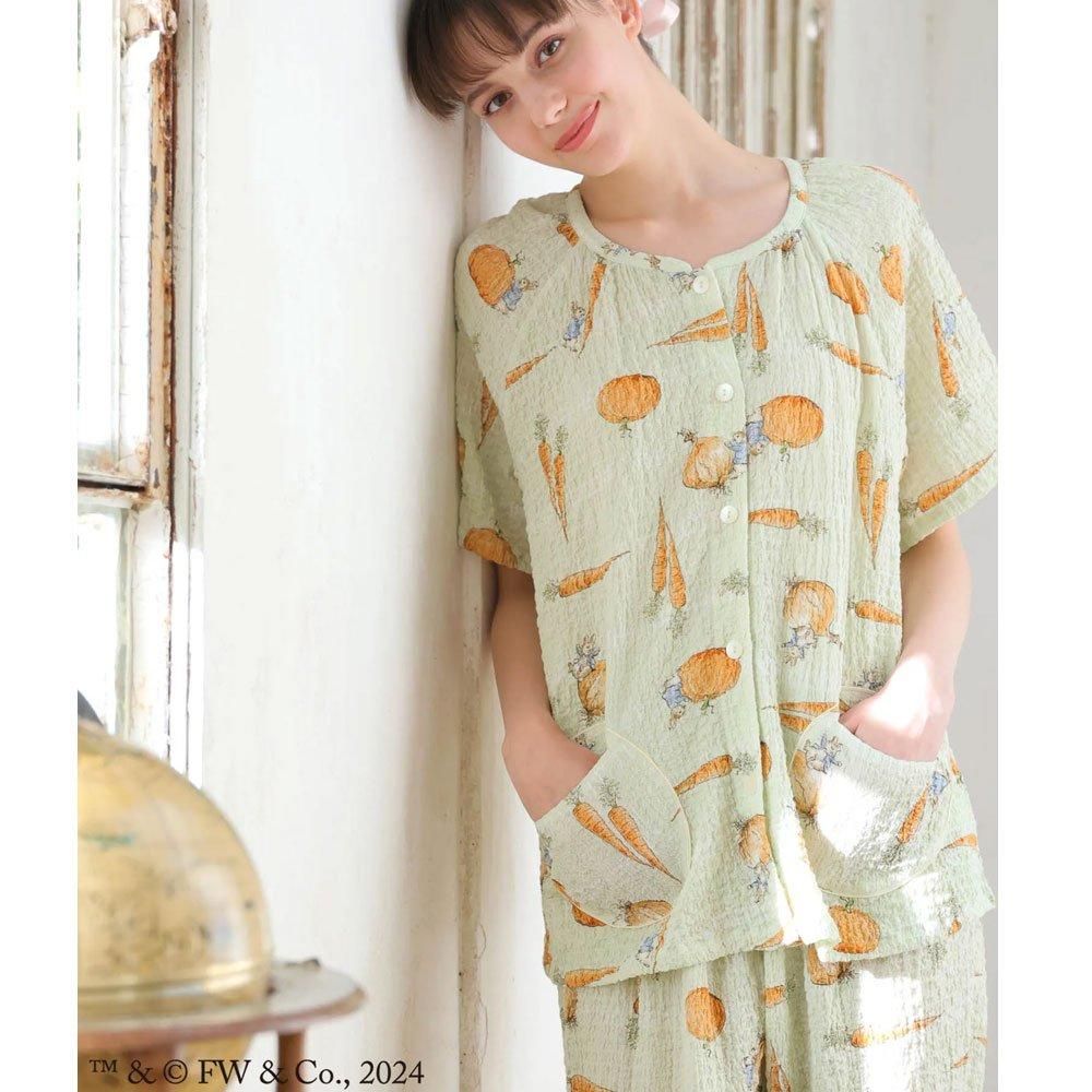 シャーリングボイル ベジタブル前開きパジャマ (グリーン)