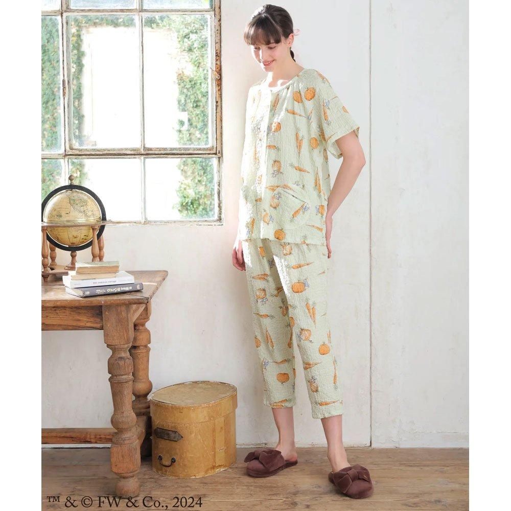シャーリングボイル ベジタブル前開きパジャマ (グリーン)