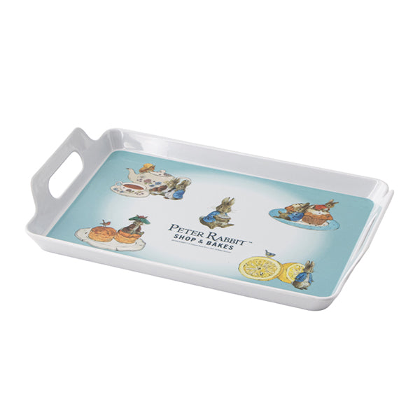 【希少価値◎】フィレンツェ トレイラウンド38×47cm ホワイト／ブルー 持ち手付きトレイ (ブルー)