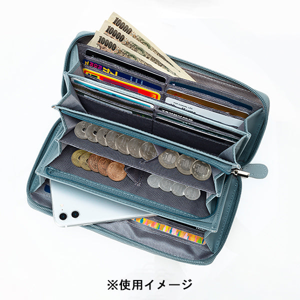 スマホが入る本牛革多機能財布（ブルーグレー）