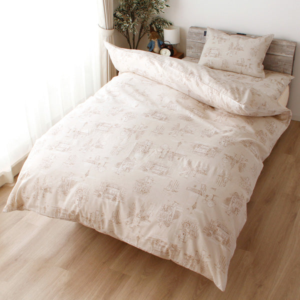 綿100% 掛けふとんカバー シングルロング（ロンドン/ ベージュ）