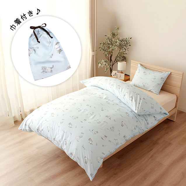 【WEB別注】巾着付き 2点セット洗いざらし(ミャオマーチ/サックス）