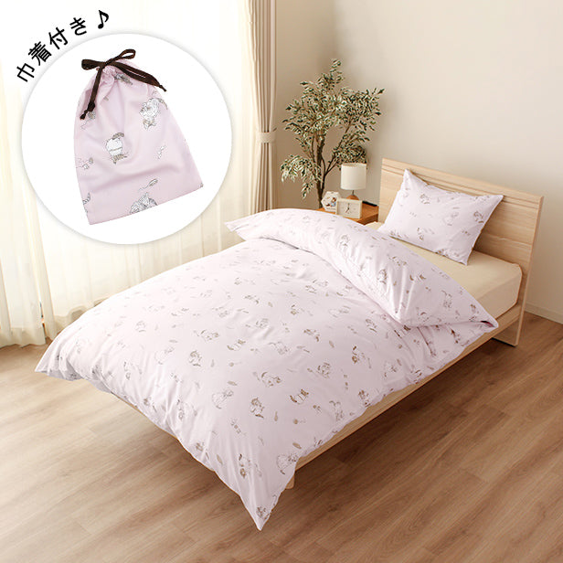 【WEB別注】巾着付き 2点セット洗いざらし(ミャオマーチ/パープル）